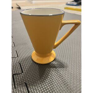 Churchill Footed   Yellow Ceramic Mug with Blue Trim Triangular Shaped Handle
